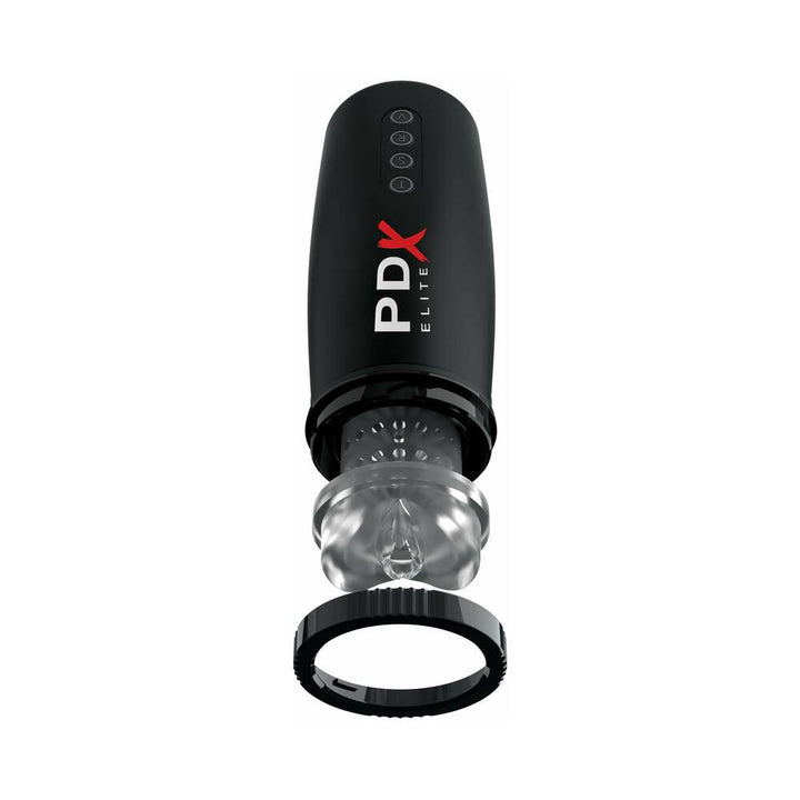 PDX Elite Motobator 2 Rechargeable Thrusting Vibrating Masturbator Clear/Black - Headshop.com