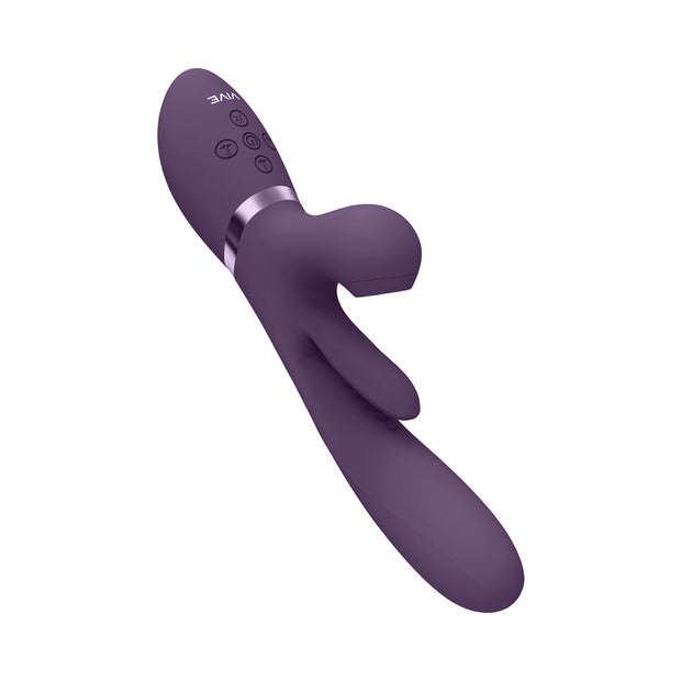 VIVE ENA Rechargeable Thrusting Silicone G-Spot Vibrator with Flapping Tongue and Air Wave Stimulator Purple - Headshop.com
