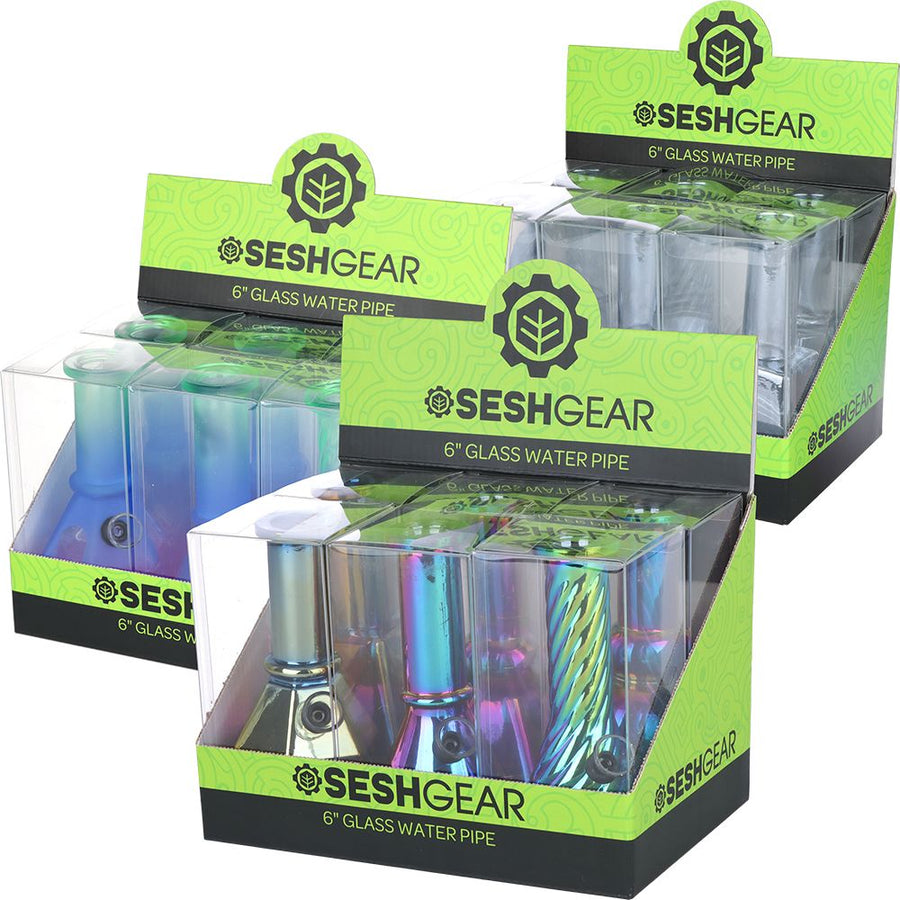 SeshGear Glass Mini Water Pipe | 6" | Grommet | Assorted Styles | 6ct Display - Headshop.com