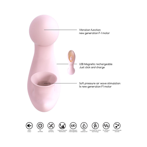 Shots Irresistible Desirable Rechargeable Silicone Soft Pressure Air Wave Dual Stimulator Pink - Headshop.com