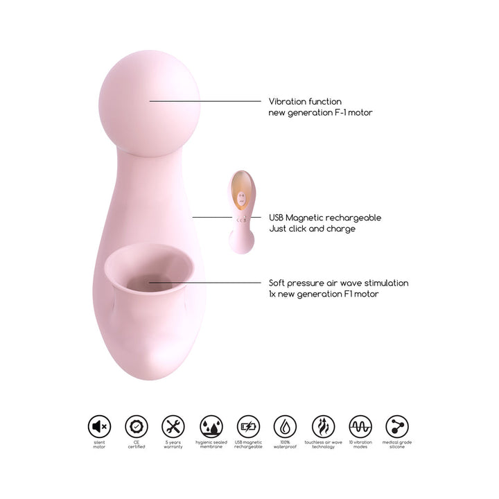 Shots Irresistible Desirable Rechargeable Silicone Soft Pressure Air Wave Dual Stimulator Pink - Headshop.com