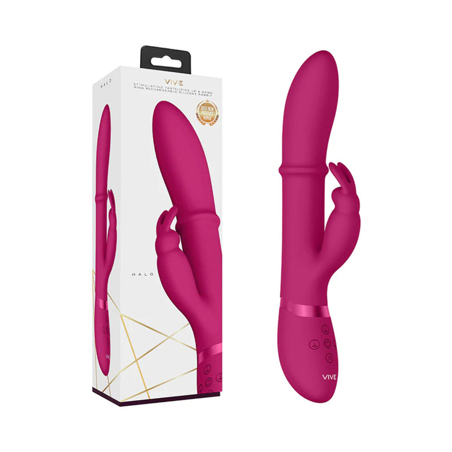 VIVE HALO Rechargeable Stimulating Ring Silicone Rabbit Vibrator Pink - Headshop.com