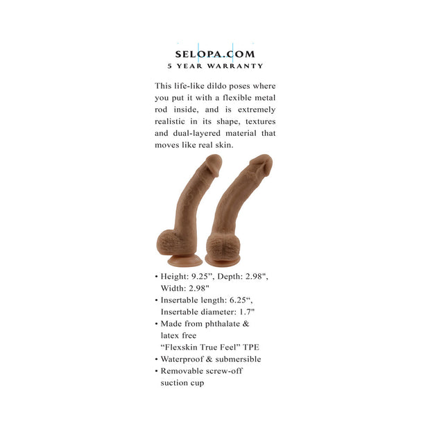 Selopa Natural Feel Flexskin Bendable Dildo with Moving Material 7 in. Dark - Headshop.com