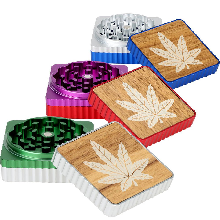 Hemp Leaf Square Aluminum Grinder - 3pc / 1.8" / Colors Vary - Headshop.com