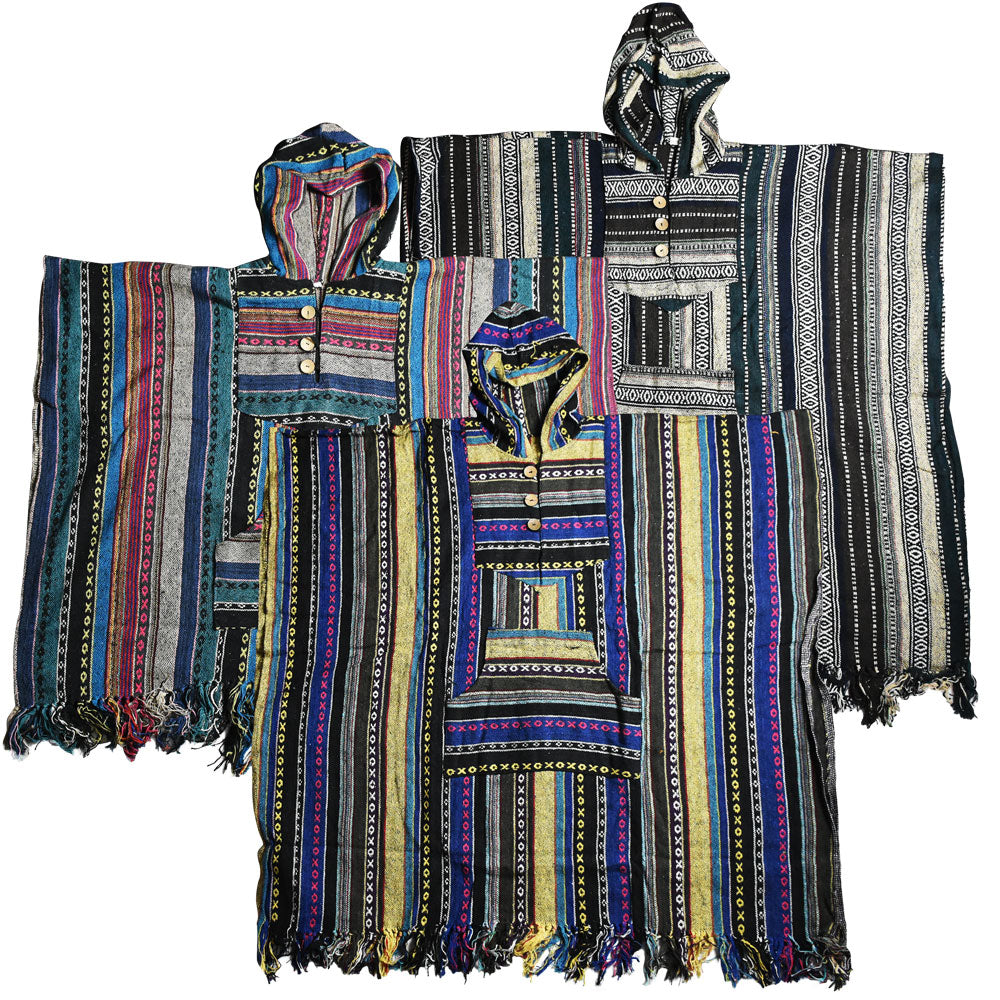 Cozy Cotton Hooded Poncho w/ Pockets - 30"/Clrs Vary - Headshop.com