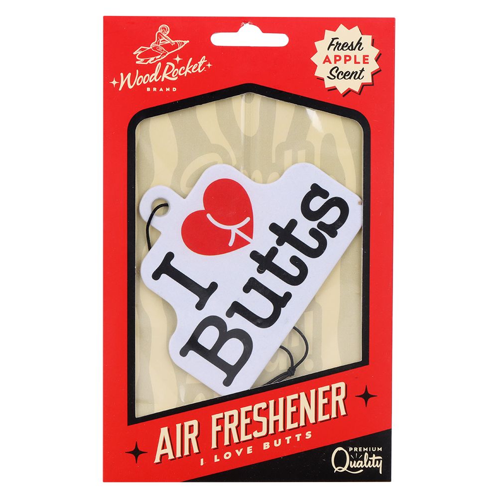 Wood Rocket Car Air Freshener - I Heart Butts / Apple Scent / 4"x3" - Headshop.com
