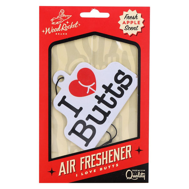 Wood Rocket Car Air Freshener - I Heart Butts / Apple Scent / 4"x3" - Headshop.com