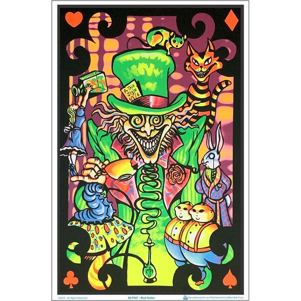 Alice in Wonderland Mad Hatter Collage Black Light Poster - 24"x36" - Headshop.com