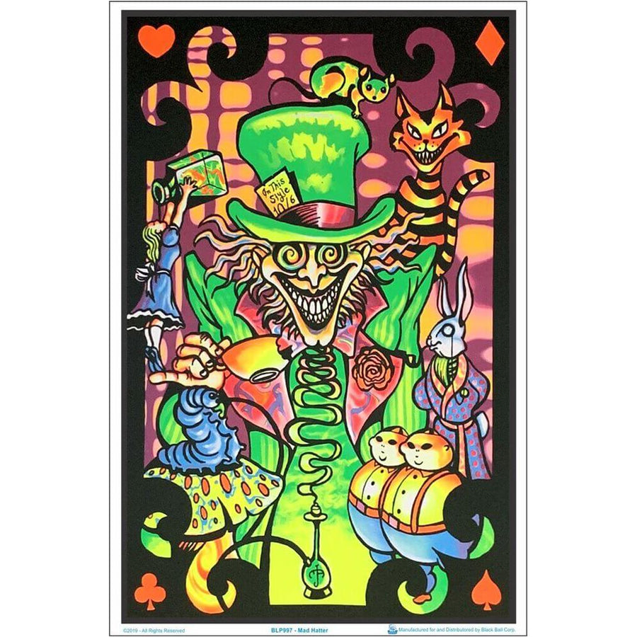 Alice in Wonderland Mad Hatter Collage Black Light Poster - 24"x36" - Headshop.com