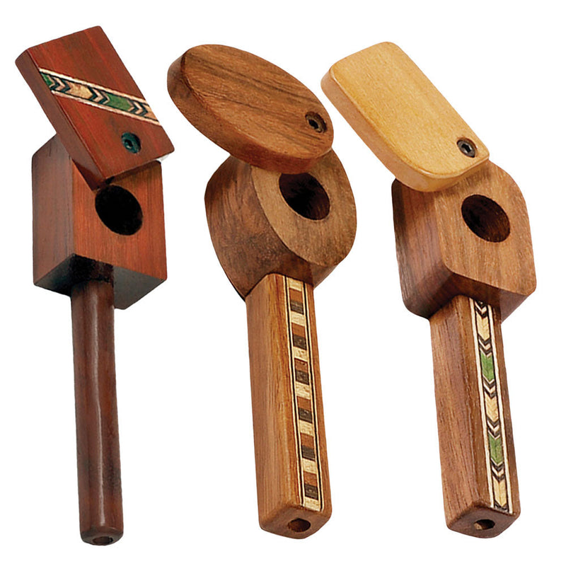 Marquee Inlaid Wood Spoon Pipe w/ Swivel Lid- 4"/Styles Vary - Headshop.com