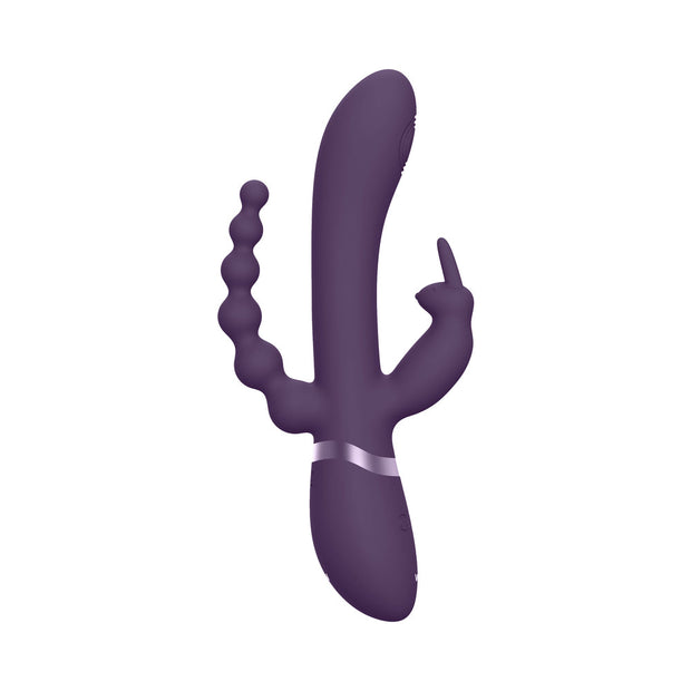 VIVE RINI Rechargeable Triple-Motor Pulse-Wave Dual Entry Silicone Rabbit Vibrator Purple - Headshop.com
