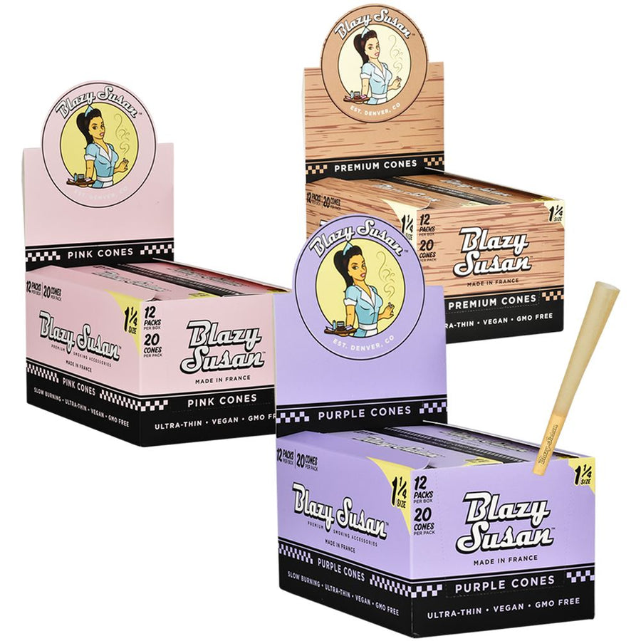 Blazy Susan Pre-Rolled Cones Slide Box | 1 1/4 | 20pc | 12pk Display Blazy Susan Pre-Rolled Cones Slide Box | 1 1/4 | Cone - Headshop.com