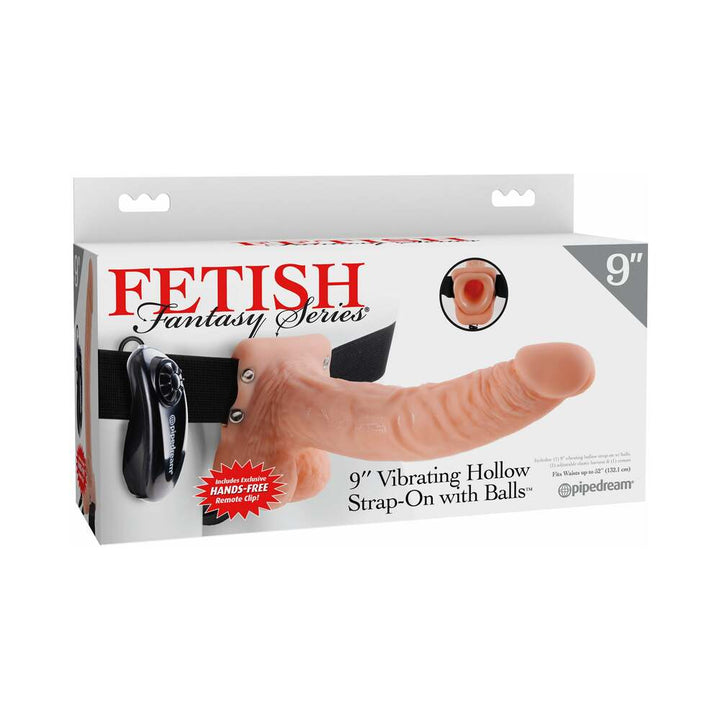 Fetish Fantasy Series 9 in. Vibrating Hollow Strap-On with Balls Beige/Black - Headshop.com