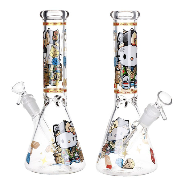 Swagged Out Hello Kitty Beaker Glass Water Pipe - 10" / 14mm F Swagged Out Hello Kitty Beaker Glass Water Pipe - 10" / 14mm F