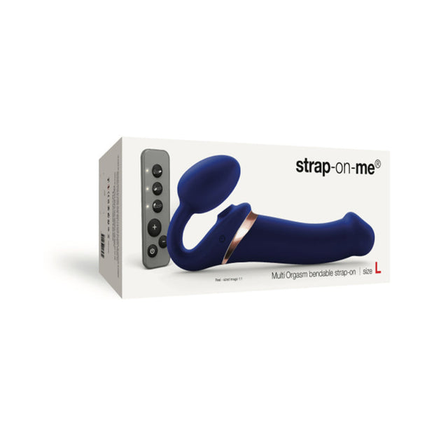 Strap-On-Me Rechargeable Remote-Controlled Multi Orgasm Bendable Strap-On Night Blue L - Headshop.com