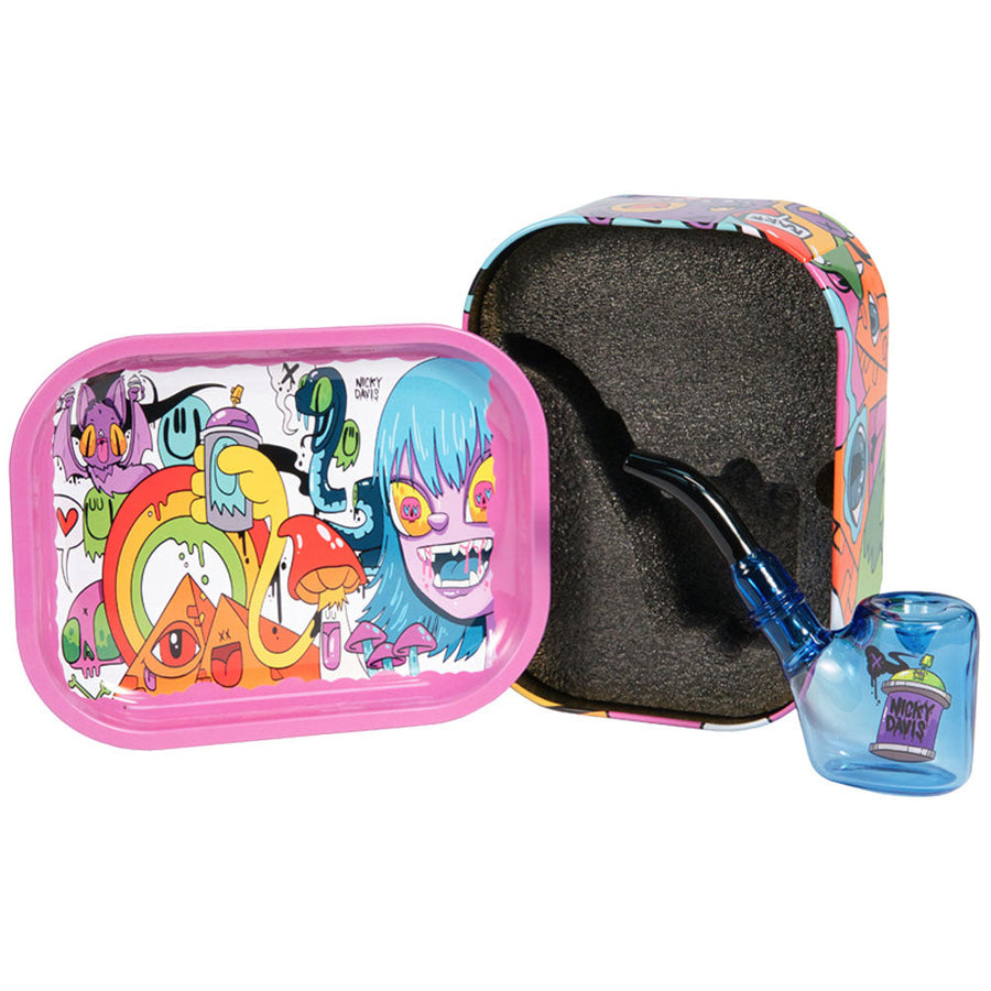 Nicky Davis Hand Pipe W/ Tray Travel Tin - 4" / Sherlock - Headshop.com