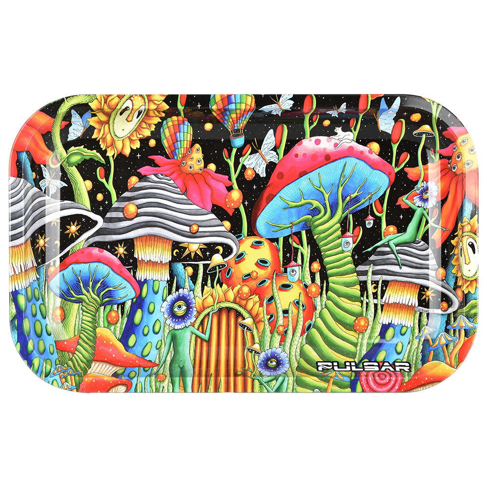 Pulsar Metal Rolling Tray W/ Lid - Garden of Cosmic Delights / 11" x 7" - Headshop.com