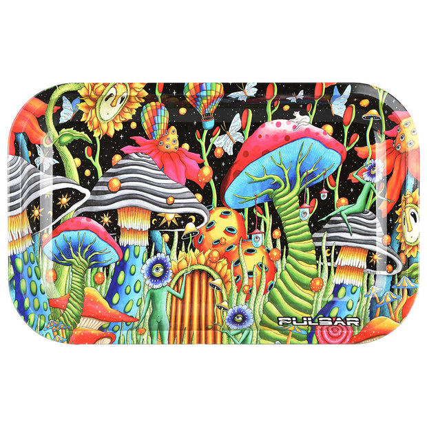 Pulsar Metal Rolling Tray W/ Lid - Garden of Cosmic Delights / 11" x 7" - Headshop.com