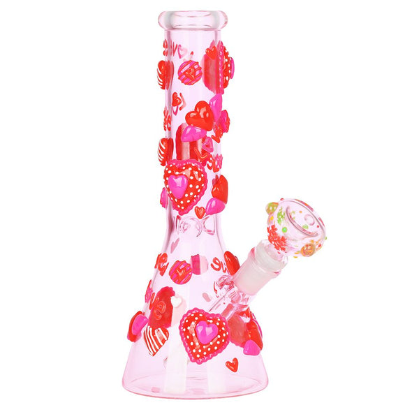 Hearts in Hearts Beaker Glass Water Pipe - 10" / 14mm F Hearts in Hearts Beaker Glass Water Pipe - 10" / 14mm F