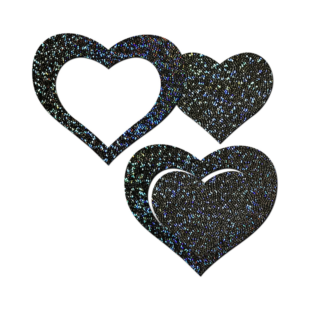 Pastease Black Glitter Heart Frame & Center Nipple Pasties - Headshop.com