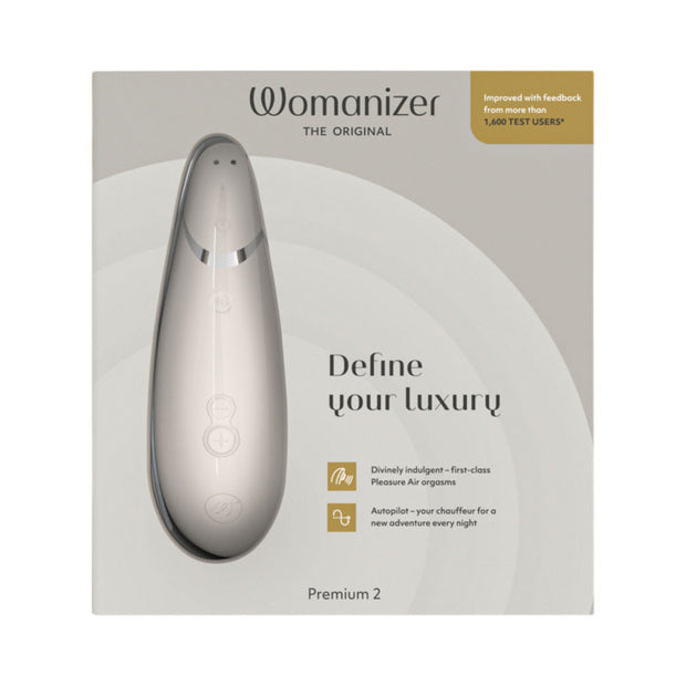 Womanizer Premium 2 Rechargeable Silicone Luxurious Pleasure Air Clitoral Stimulator Warm Gray - Headshop.com
