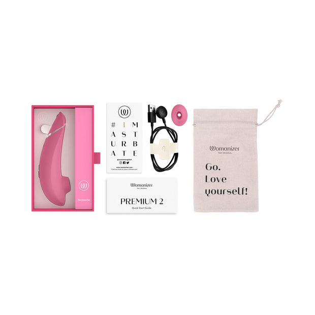 Womanizer Premium 2 Rechargeable Silicone Luxurious Pleasure Air Clitoral Stimulator Raspberry - Headshop.com