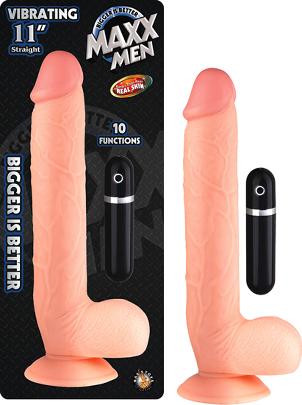 Maxx Men Vibrating 11in. Real Skin Straight Dong With Balls & Suction Cup (Ivory) - Headshop.com