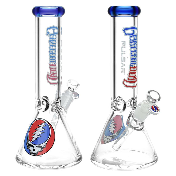Grateful Dead x Pulsar Steal Your Face Beaker Glass Water Pipe - 11.75" / 14mm F Grateful Dead x Pulsar Steal Your Face Beaker Glass Water Pipe - 11.75" / 14mm F