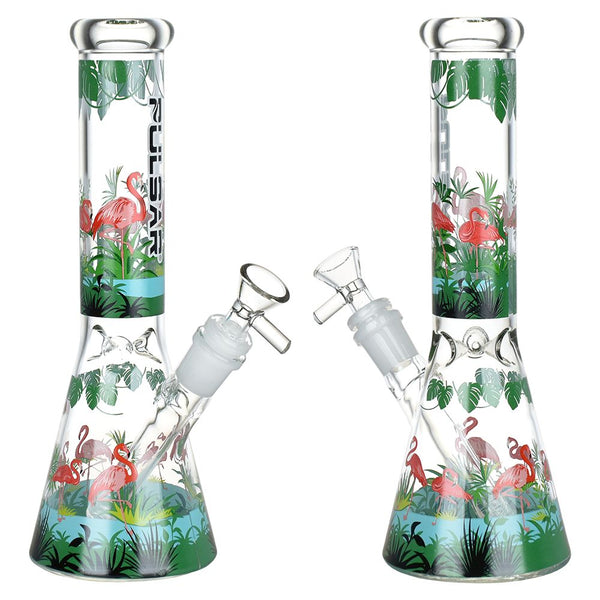 Pulsar Chillin' Flamingos Glass Beaker Water Pipe | 14mm F Pulsar Chillin' Flamingos Glass Beaker Water Pipe | 14mm F