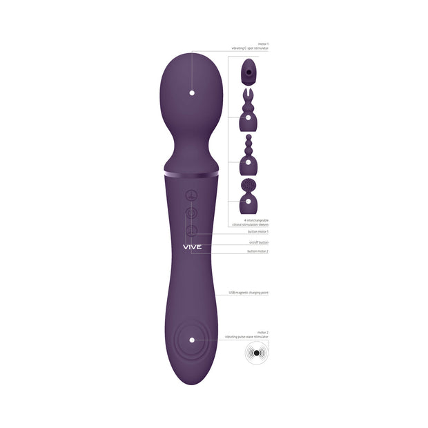 VIVE NAMI Dual-Ended Pulse Wave & Vibrating Wand With Interchangeable Sleeves Purple - Headshop.com