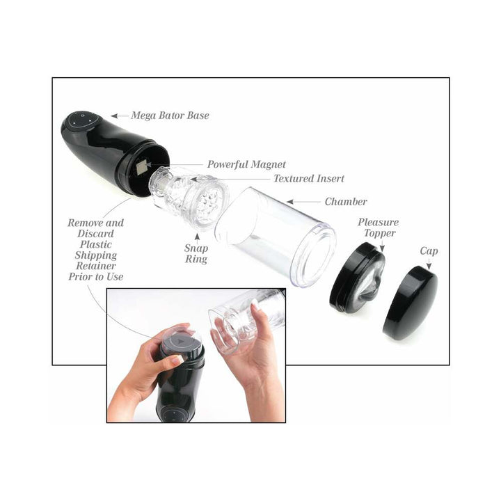 PDX Mega-Bator Ass Rechargeable Rotating Thrusting Stroker With Hands-Free Suction Cup Clear/Black - Headshop.com