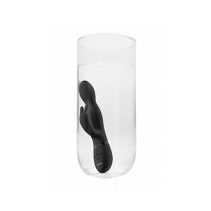 VIVE NIVA Rechargeable 360° Rotating Silicone Rabbit Vibrator Black - Headshop.com