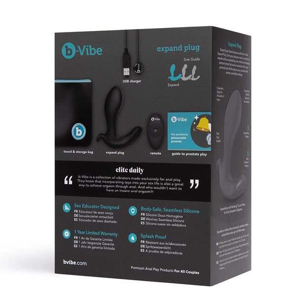 b-Vibe Expand Expanding and Vibrating Remote Control Plug Black - Headshop.com