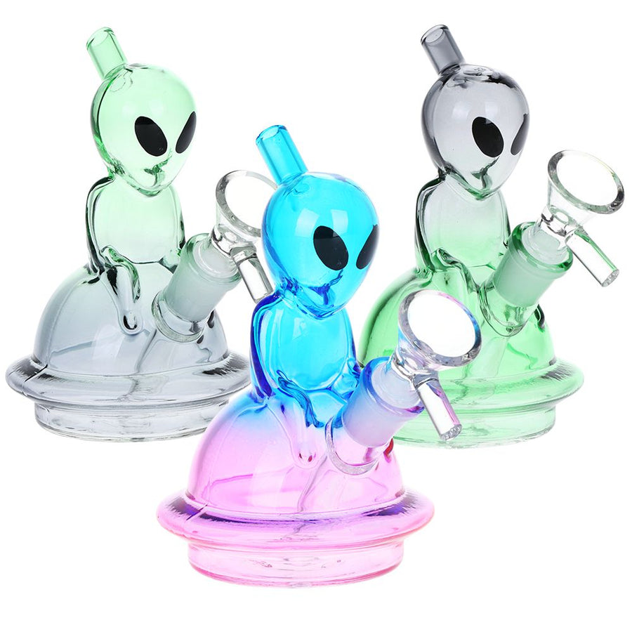 Alien UFO Ombre Mini Glass Water Pipe - 5" / 14mm F / Colors Vary - Headshop.com