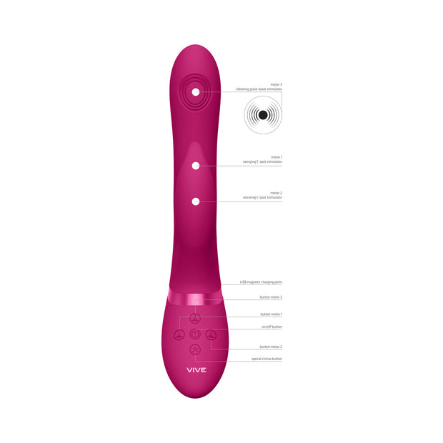 VIVE AIMI Rechargeable Swinging Pulse-Wave Silicone Rabbit Vibrator Pink - Headshop.com
