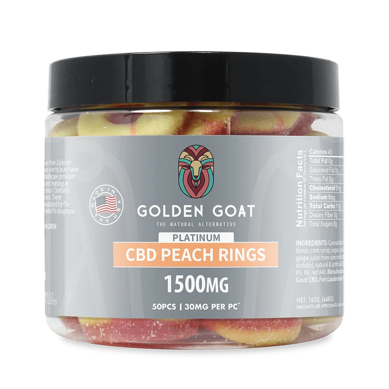 Golden Goat Platinum CBD Gummies 1500mg - Peach Rings - Headshop.com