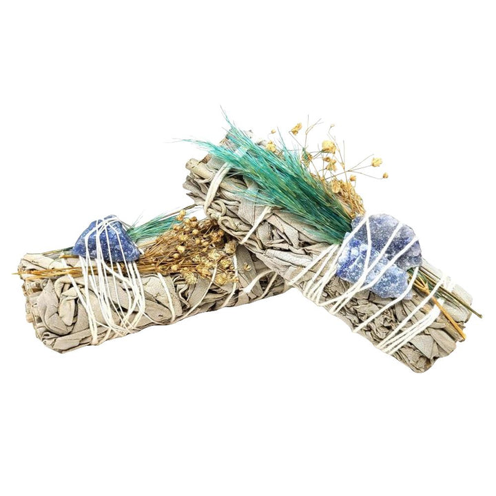 White Sage Floral Smudge Stick & Crystal Stone Bundle | 4" - Headshop.com