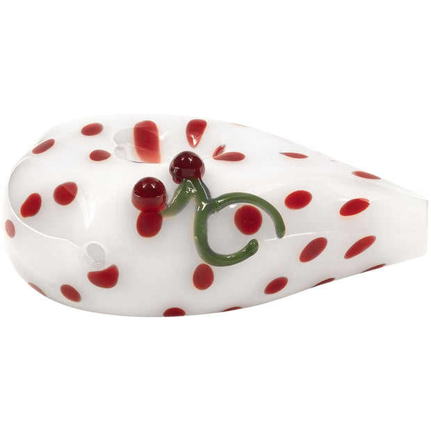 Elegant White Heart-Shaped Glass Hand Pipe with Red Polka Dots - Headshop.com