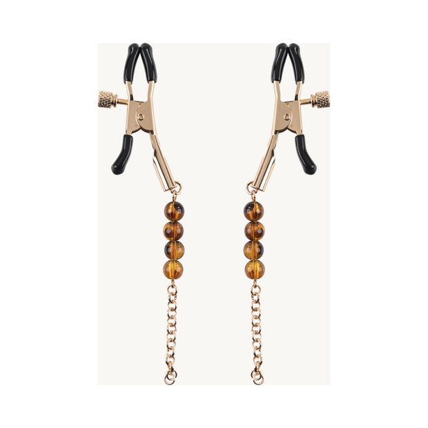 Sincerely, Sportsheets Amber Adjustable Beaded Nipple Clamps Tortoiseshell - Headshop.com