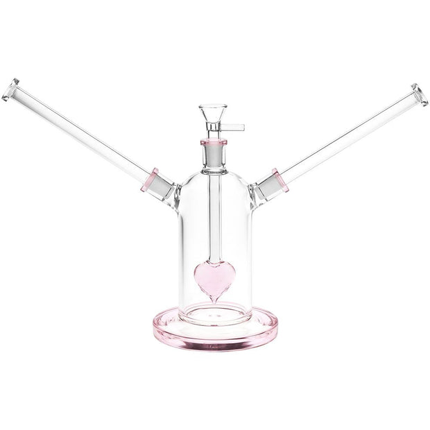 Date Night Heart Perc Dual Neck Glass Water Pipe - 7" / 14mm F - Headshop.com