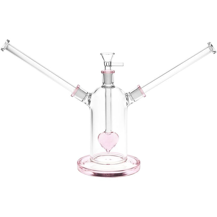 Date Night Heart Perc Dual Neck Glass Water Pipe - 7" / 14mm F - Headshop.com