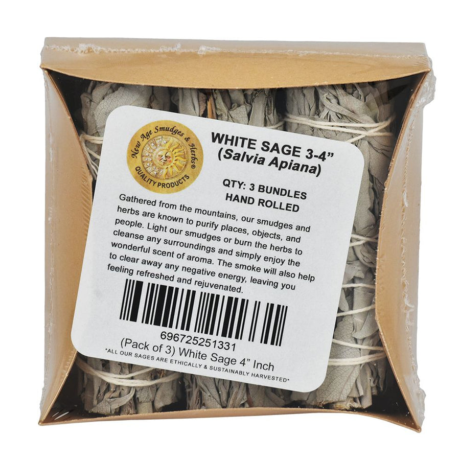 New Age Premium Organic California White Sage 4" 3ct - Headshop.com