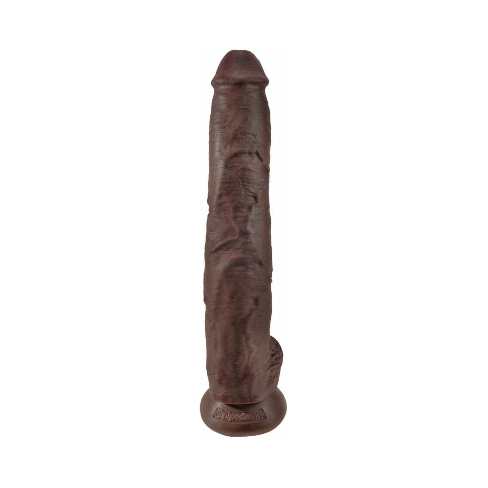 King Cock 14 in. Cock With Balls Realistic Suction Cup Dildo Brown - Headshop.com