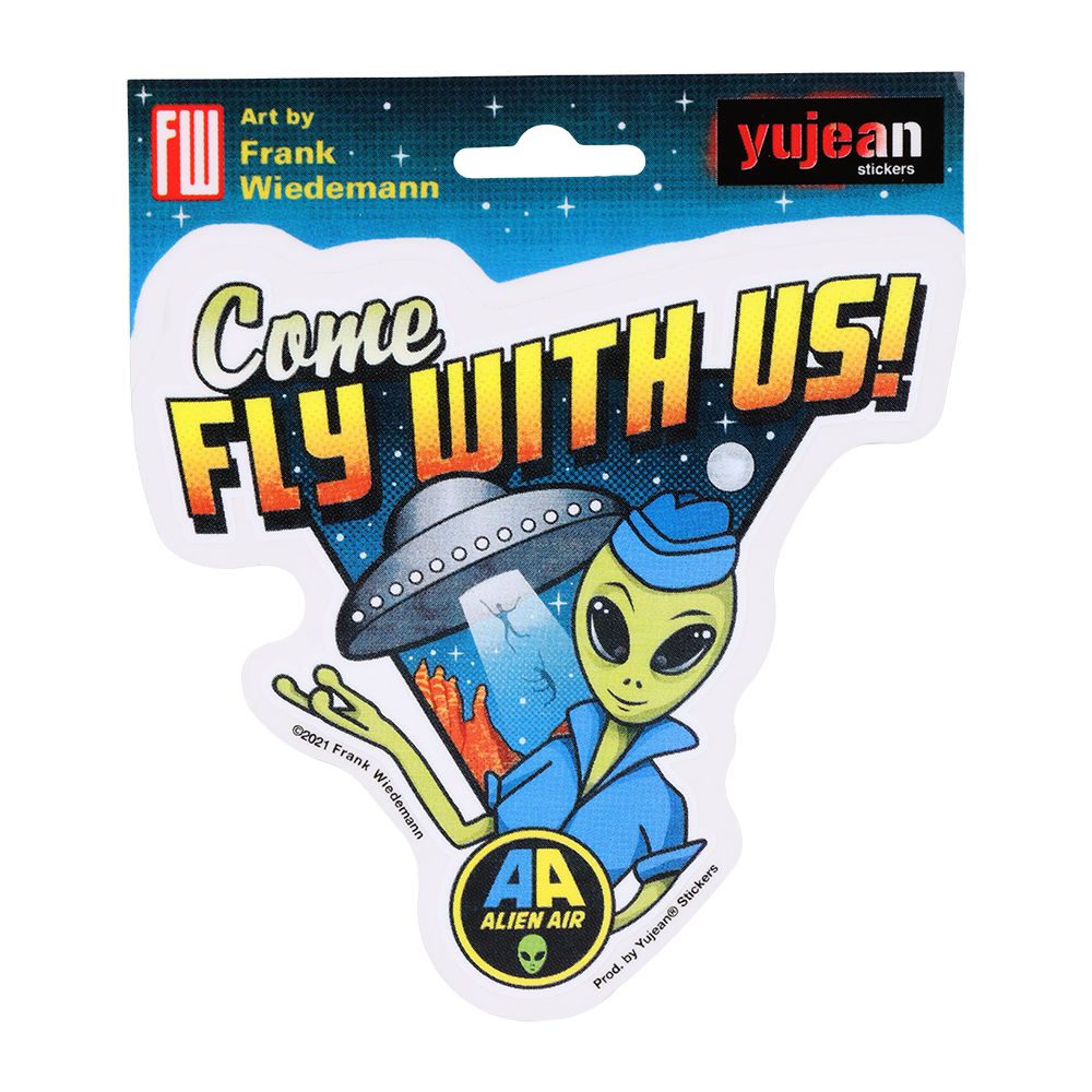 Frank Weidemann Come Fly With Us Alien Airlines DIe-Cut Sticker - 4.5"x4.5" - Headshop.com
