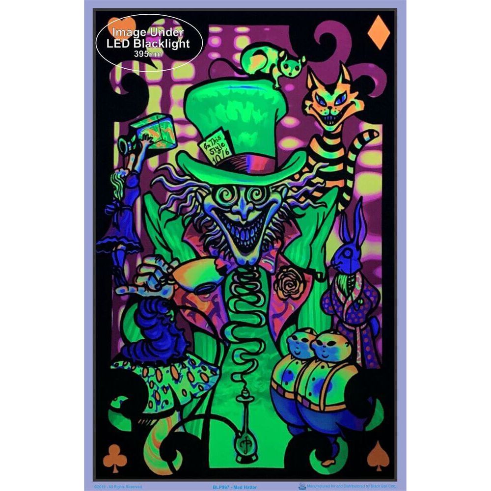 Alice in Wonderland Mad Hatter Collage Black Light Poster - 24"x36" - Headshop.com