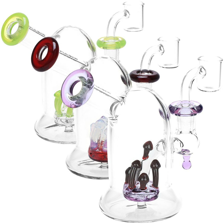 Pulsar Bioluminescence Shroom Perc Mini Glass Dab Rig - 5" / 14mm F / Colors Vary - Headshop.com
