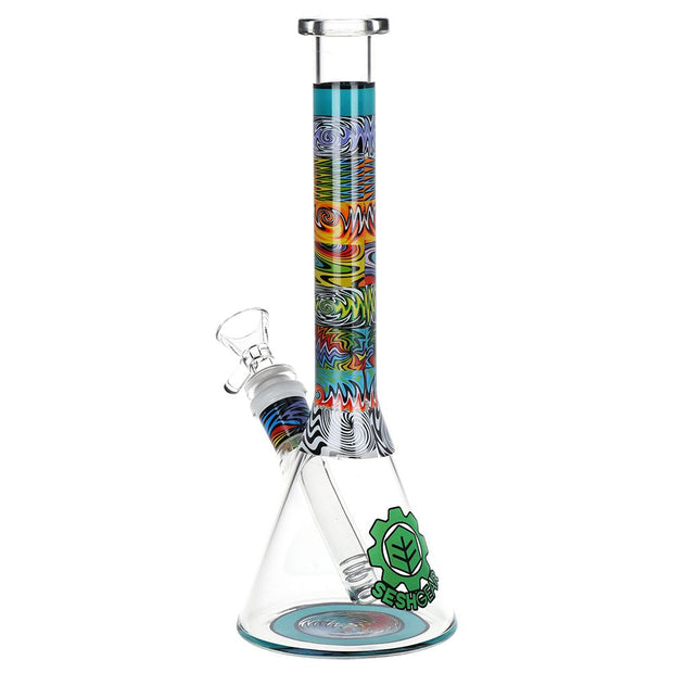 SeshGear Tehchnicolor Zig Wag Beaker Glass Water Pipe - 10" / 14mm F / Colors Vary - Headshop.com