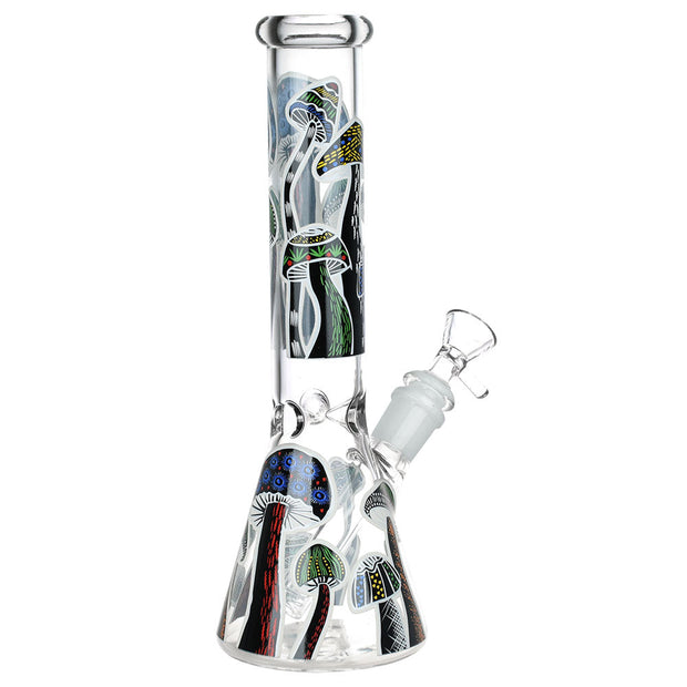 Shrooms Are Watching Glow Glass Beaker Water Pipe - 10" / 14mm F / Designs Vary - Headshop.com