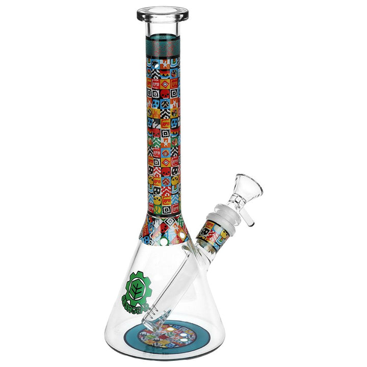 SeshGear Icon Blocks Pattern Beaker Glass Water Pipe - 10" / 14mm F / Colors Vary - Headshop.com