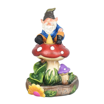 Gnome On A Mushroom Backflow Incense Burner - 7" - Headshop.com